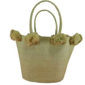 Καλάθι με Ponpon – Χειροποίητο Καλάθι Ραφίας | Raffia Basket with Pompons – Handmade Madagascar