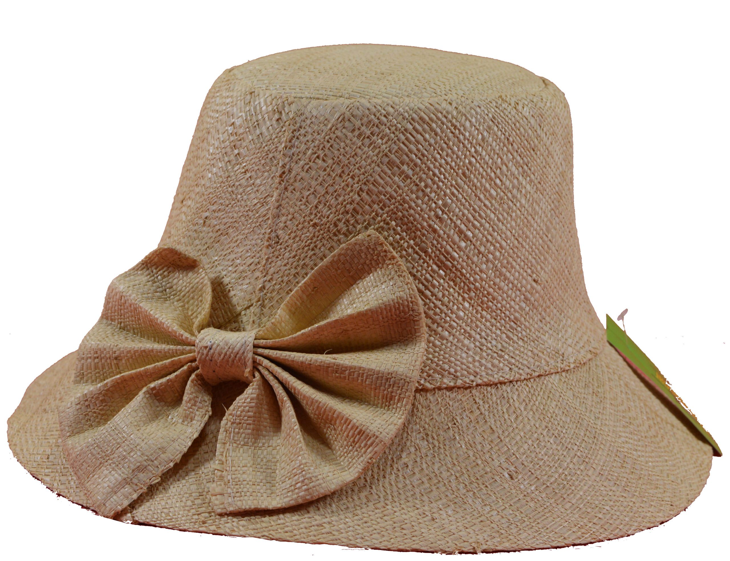 Natural beige raffia hat with bow — RA201A