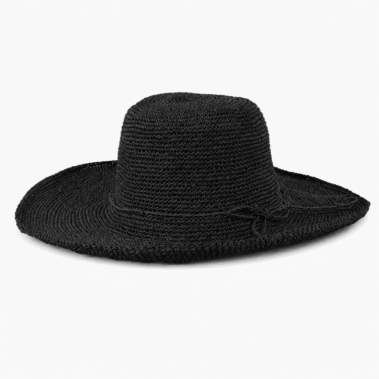 Black crochet raffia demi-capeline hat with a wide brim — RA229C