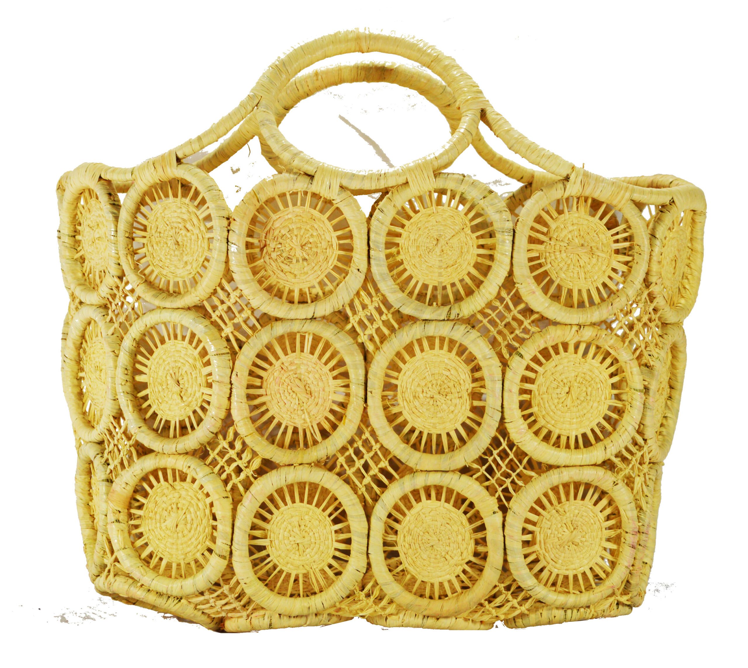 Natural beige macramé raffia beach bag — RA236
