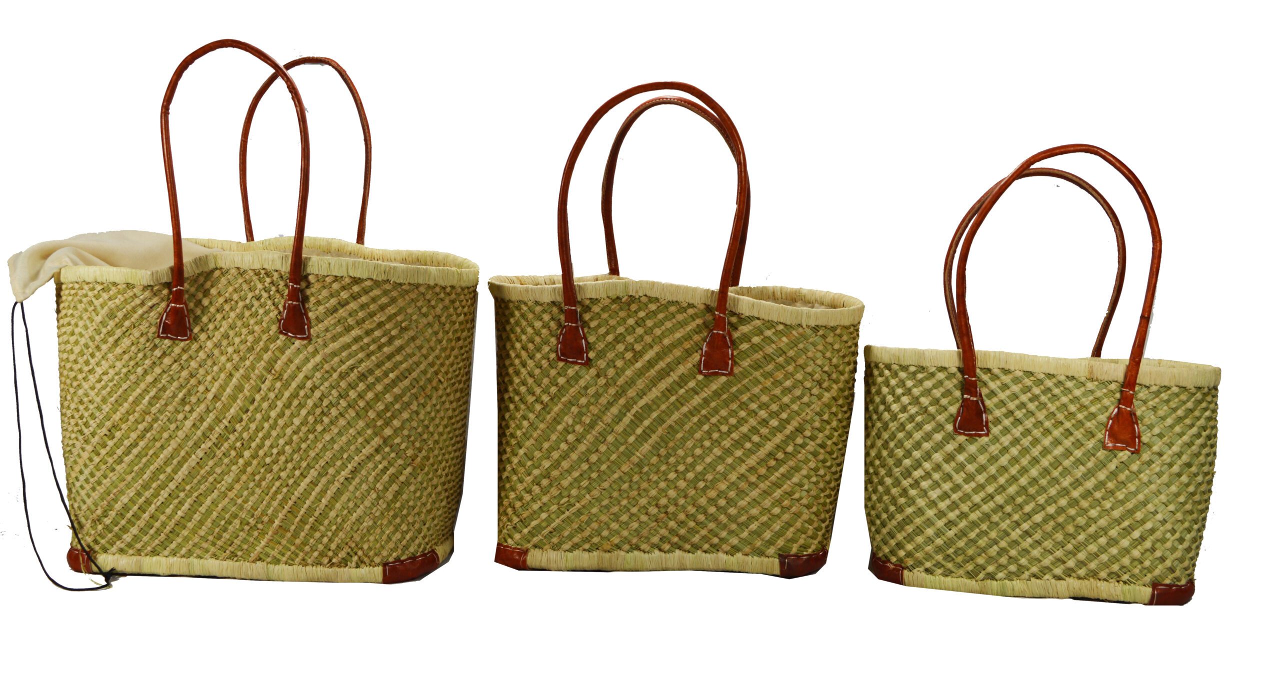 Rariboka Beach Bags with Leather Handles – Set of 3 – Natural beige – RA249