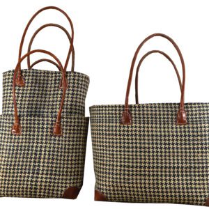 Houndstooth Raffia Beach Bags – Set of 3