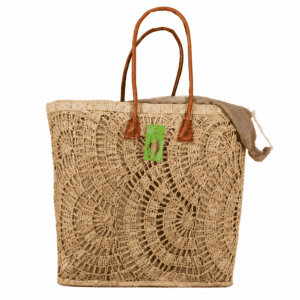 Raffia Crochet Beach Bag with Leather Handle & Pouch