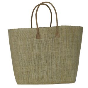 Large Sisal Beach Bag with Leather Handles