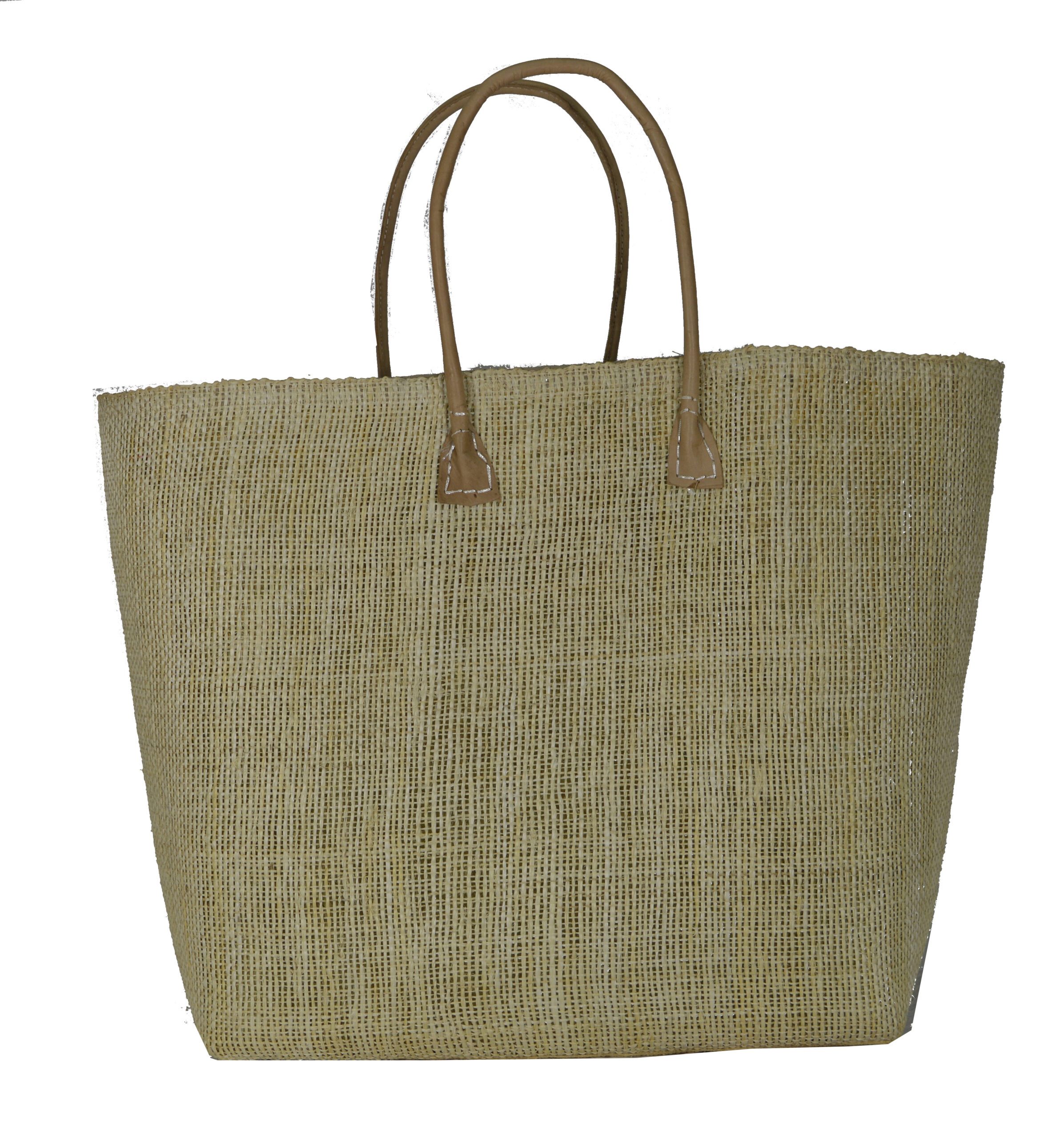 Large Sisal Beach Bag with Leather Handles – Natural beige – RA270