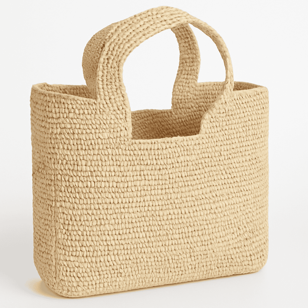 Natural beige square crochet raffia women's bag — RA274