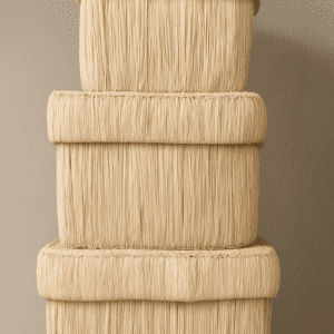 Square Natural Raffia Storage Box with Lid( Set of 3)