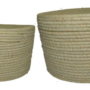 Natural Raffia Round Storage Baskets – Beige (Set of 2)