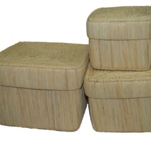 Square Natural Raffia Storage Box with Lid( Set of 3)