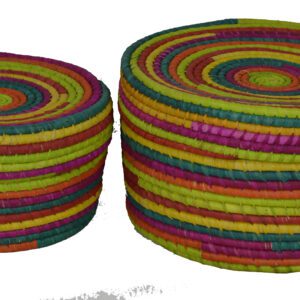Natural Raffia Round Storage Baskets – Beige (Set of 2)